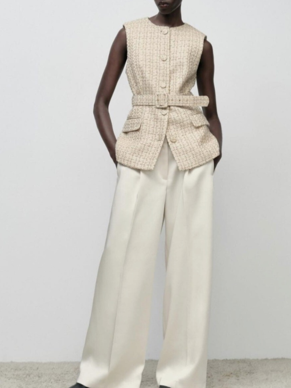 Zara Women's Textured Tweed Waist Coat Belt Long Vest Size M Blogger Fav - Picture 8 of 8